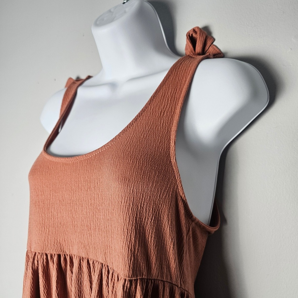 Wild Fable Textured Tie Shoulder Babydoll Dress Coral M Boho Lagenlook Beach - Picture 2 of 9